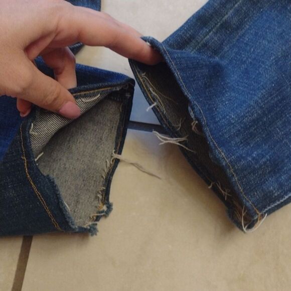 Madewell Slim Boyfriend Jean distressed patchwork raw hem blue denim size 24 - Picture 6 of 13